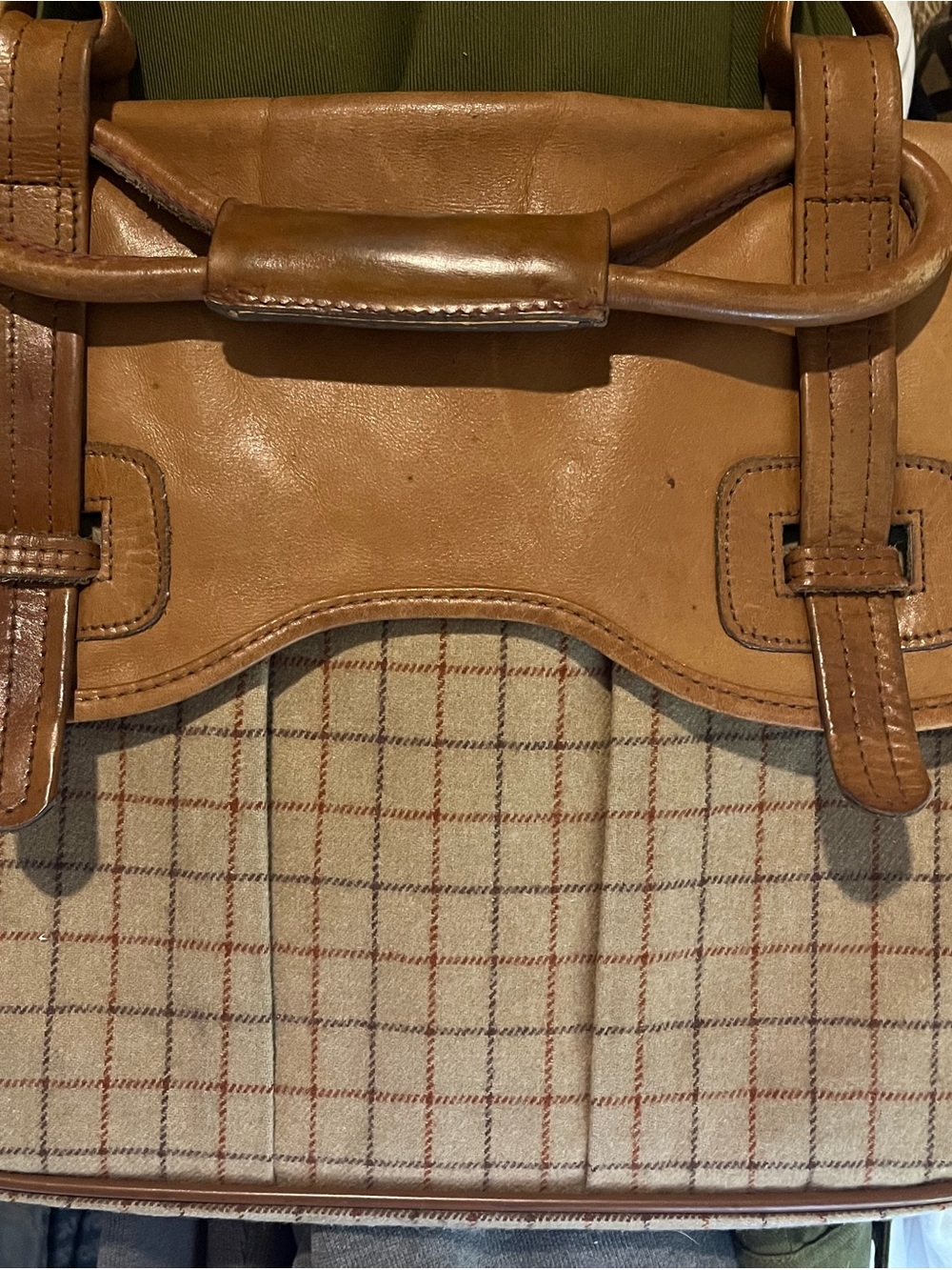 Classic Tan Leather & Plaid Women’s Tote